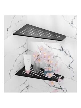 Black Corner Shower Shelf - Modern Perforated Bathroom Storage